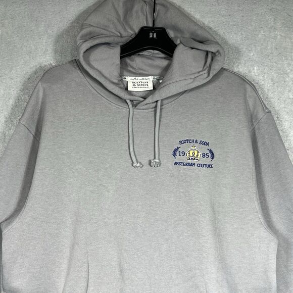 Scotch & Soda Hoodie Men’s Large Gray Amsterdam Relaxed Fit Fleece Embroidered - Picture 4 of 11